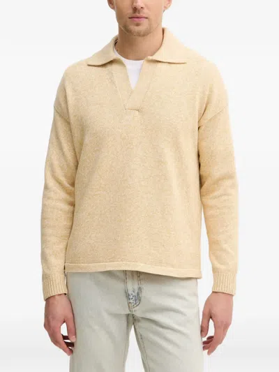 Sisley Paris Marl-effect Polo-collar Sweater In Gold