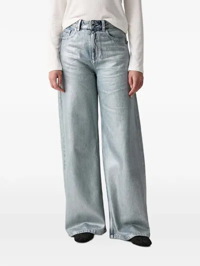 Sisley Paris Metallic Wide-leg Jeans In Blue