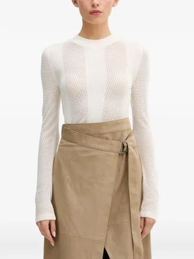 Sisley Paris Open-knit Long-sleeve Top In White