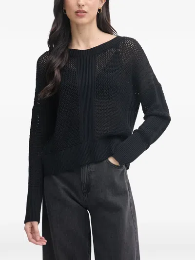 Sisley Paris Open-knit Ribbed-trim Sweater In Black
