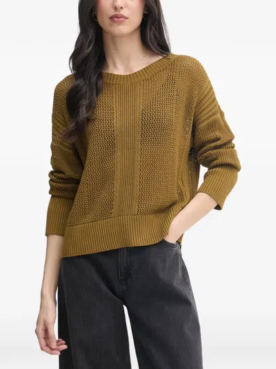 Sisley Paris Open-knit Ribbed-trim Sweater In Brown