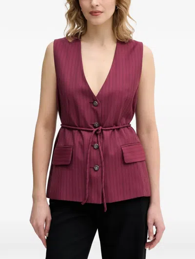 Sisley Paris Pinstripe Buttoned V-neck Gilet In Pink