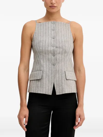 Sisley Paris Pinstriped Button-front Sleeveless Top In Gray