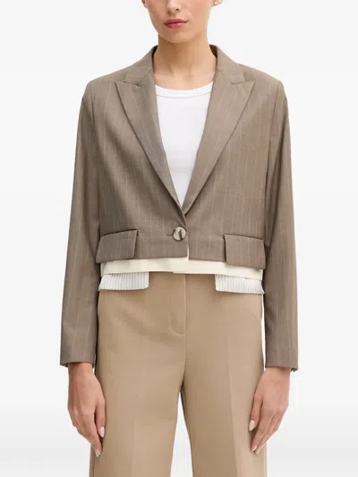 Sisley Paris Pinstripe-pattern Cropped Blazer In Brown