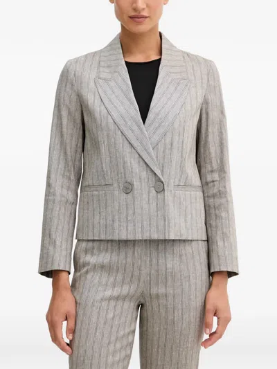 Sisley Paris Pinstripe-pattern Double-breasted Blazer In Gray