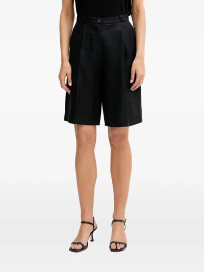 Sisley Paris Pleated Linen Shorts In Black