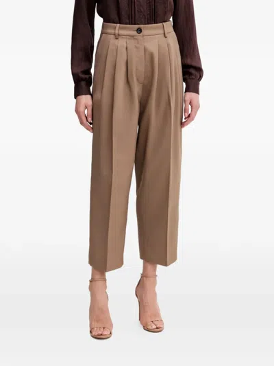 Sisley Paris Pleated Trousers In Brown