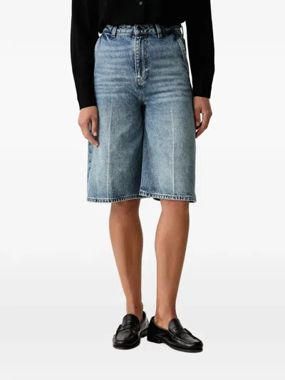Sisley Paris Pressed-crease Denim Shorts In Blue