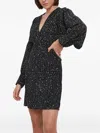 Sisley Paris Puff-sleeve Speckle-print Dress In Black