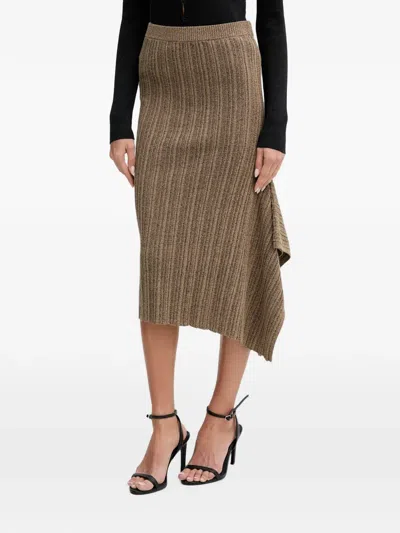 Sisley Paris Ribbed Asymmetric Midi Skirt In Brown