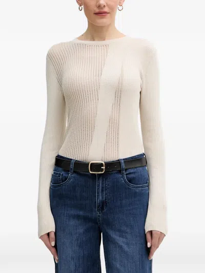 Sisley Paris Ribbed Ladder-stitch Sweater In Neutral