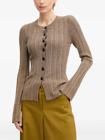 Sisley Paris Ribbed Slit-cuff Cardigan In Brown