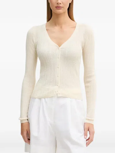 Sisley Paris Ribbed-knit V-neck Cardigan In White