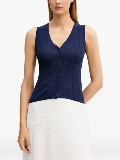 Sisley Paris Ribbed-knit V-neck Vest In Blue