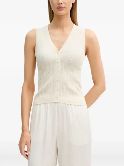 Sisley Paris Ribbed-knit V-neck Vest In White