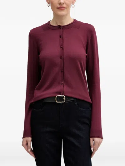 Sisley Paris Ribbed-trim Button-up Cardigan In Burgundy