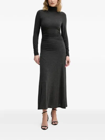 Sisley Paris Ruched Roll-neck Midi Dress In Black