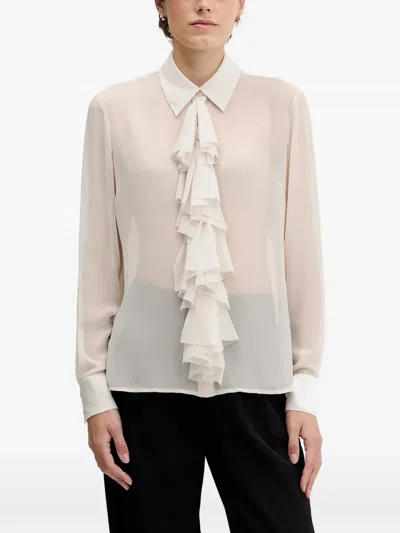 Sisley Paris Ruffled Collared Blouse In White