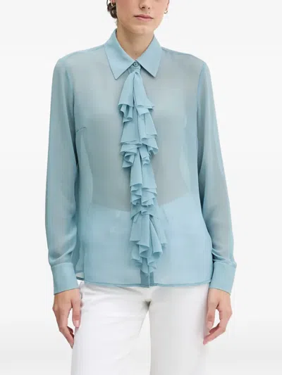 Sisley Paris Ruffled Collared Shirt In Blue