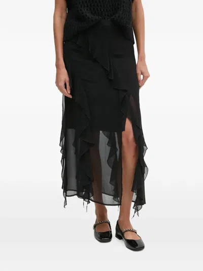 Sisley Paris Ruffled Front-slit Midi Skirt In Multi