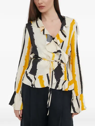 Sisley Paris Ruffled Wrap Blouse In Multi