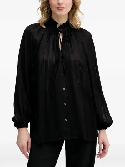 Sisley Paris Ruffled-neck Blouse In Black