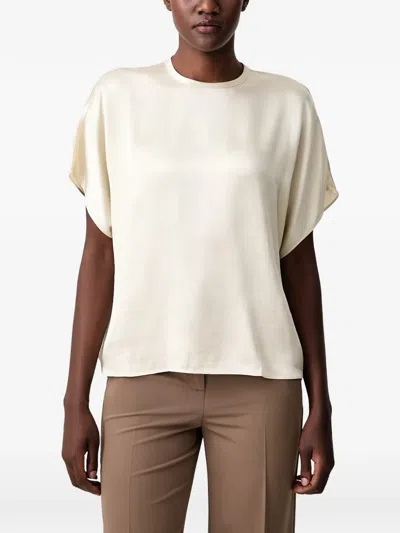 Sisley Paris Satin-finish Short-sleeve Blouse In Neutral