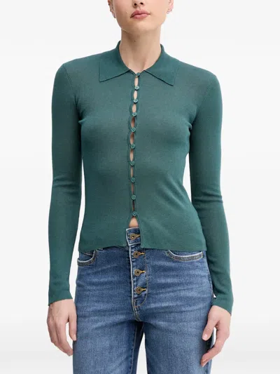 Sisley Paris Scalloped-edge Button-up Cardigan In Green