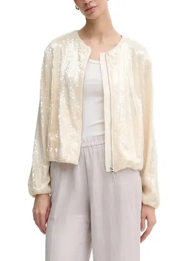 Sisley Paris Sequin-embellished Zip-front Jacket In Neutral