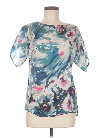 Pre-owned Sisley Paris Short Sleeve Silk Top Teal Boatneck Tops In Blue