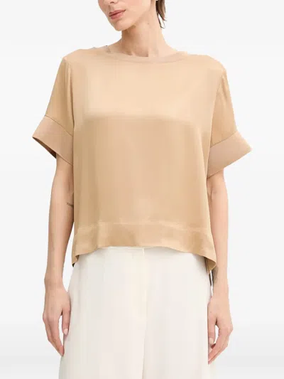 Sisley Paris Short-sleeve Satin Top In Neutral