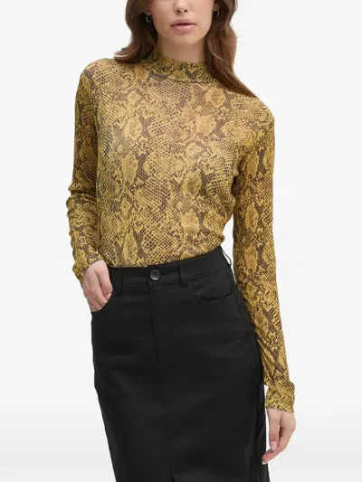 Sisley Paris Snake-print Roll-neck Top In Yellow