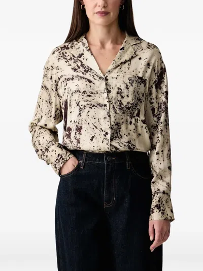 Sisley Paris Splatter-print Notched-lapel Shirt In Neutral