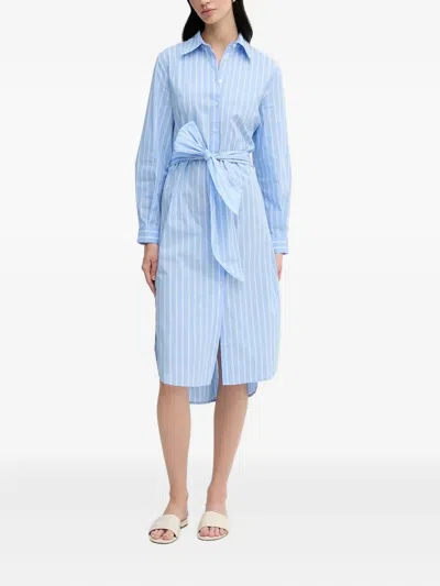 Sisley Paris Striped Belted Shirt Dress In Blue