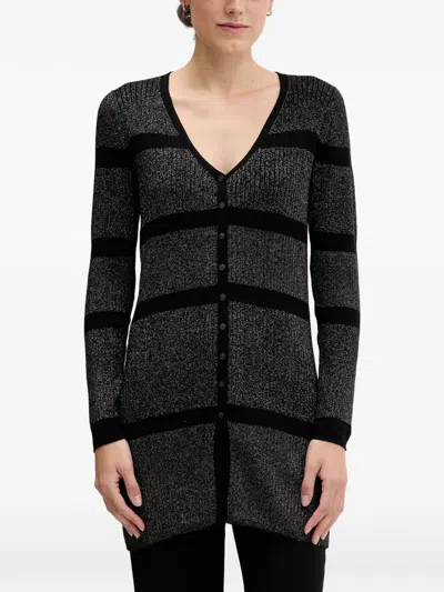 Sisley Paris Striped Button-fastening Cardigan In Gray