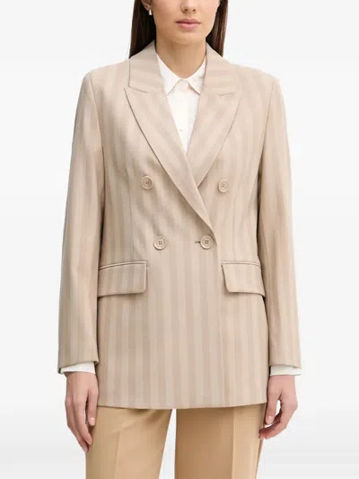 Sisley Paris Striped Double-breasted Blazer In Brown