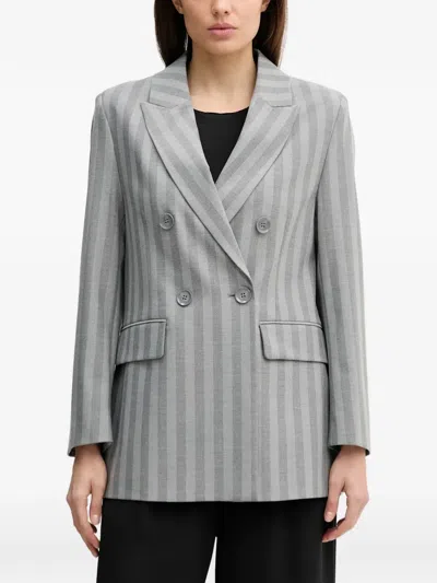Sisley Paris Striped Double-breasted Blazer In Gray