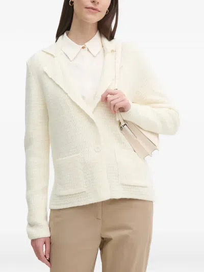 Sisley Paris Textured-knit Notched-lapel Cardigan In Neutral