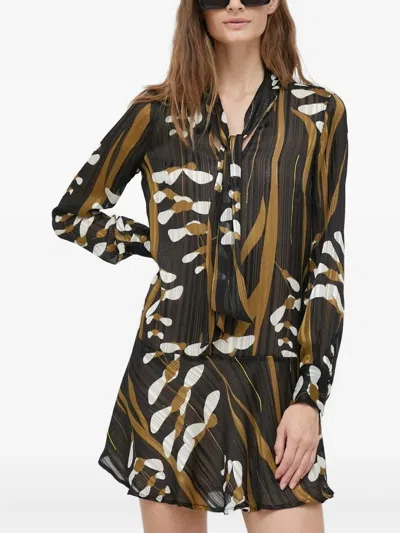 Sisley Paris Tie-neck Mini Dress In Black