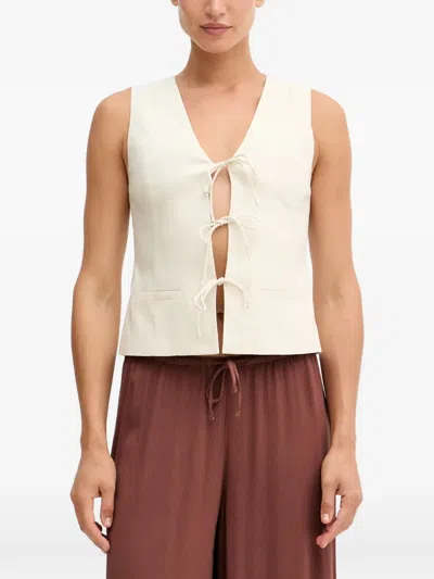 Sisley Paris Tie-fastening V-neck Sleeveless Top In Neutral