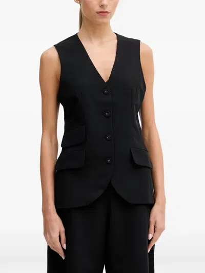 Sisley Paris V-neck Button-up Waistcoat In Black