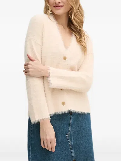 Sisley Paris V-neck Fuzzy Cardigan In Neutral