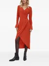 Sisley Paris Wrap-front Pleated Asymmetric Dress In Orange
