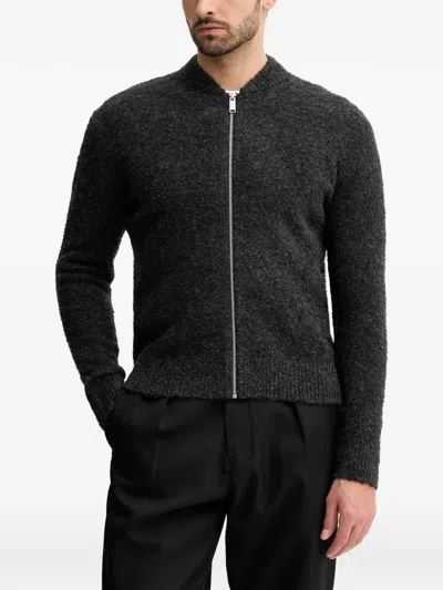 Sisley Paris Zip-up Bouclé Cardigan In Gray