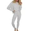 Sister Bloom Rib Knit Henley & Long John Pajama Set In Oatmeal Heather In Gray