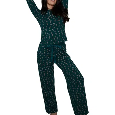 Sister Bloom Wide Leg Pants & Lettuce Hem Top Pajama Set In Pine In Silver