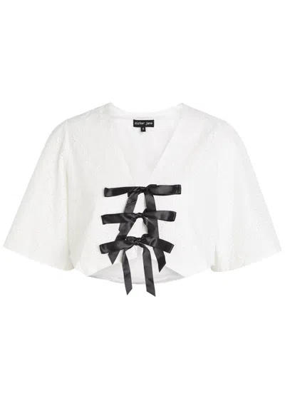 Sister Jane Blanca Broderie-anglaise Cotton Cropped Blouse In White