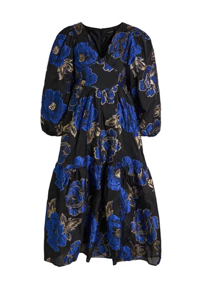 Sister Jane Blues Floral-jacquard Woven Midi Dress