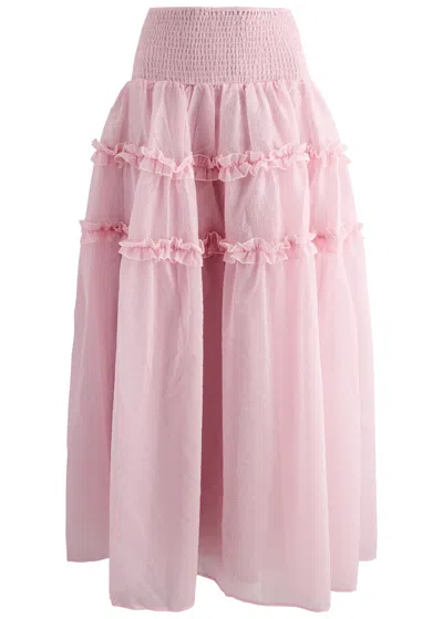 Sister Jane Brooke Ruffled Floral-jacquard Organza Skirt In Light Pink