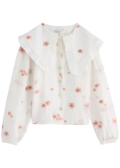 Sister Jane Budding May Floral-jacquard Faille Blouse In White And Pink